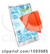 Poster, Art Print Of 3d Shopping Bag Over A Smartphone