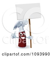 Clipart 3d Hammer Character Holding A Thumb Up And A Blank Sign Royalty Free Vector Illustration