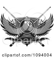 Poster, Art Print Of Billiards Eight Ball With Sticks Wings And Banner