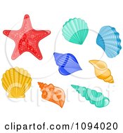 Clipart Colorful Sea Shells And A Starfish Royalty Free Vector Illustration