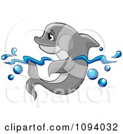 Poster, Art Print Of Gray Dolphin Wading In The Surf