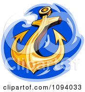 Clipart Gold Anchor And Blue Water Royalty Free Vector Illustration