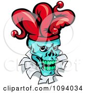 Clipart Blue Joker Head Breaking Through Paper Royalty Free Vector Illustration