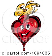Smiling Heart With A Blood Drop And Flames