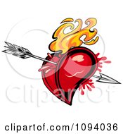 Flaming Red Heart Pierced With Cupids Arrow