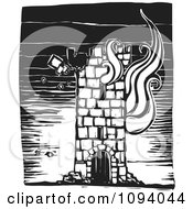 Poster, Art Print Of Burning Tower Black And White Woodcut