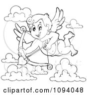 Poster, Art Print Of Outline Of A Valentine Cupid Shooting A Heart Arrow 1