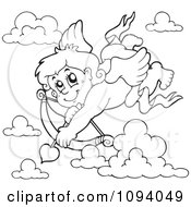 Clipart Outline Of A Valentine Cupid Shooting A Heart Arrow 2 Royalty Free Vector Illustration