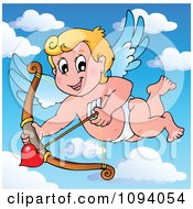 Poster, Art Print Of Valentine Cupid Shooting A Heart Arrow In The Sky