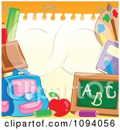 Poster, Art Print Of Frame Of School Items And Blank Paper Copyspace On Orange