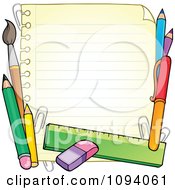 Poster, Art Print Of Border Of School Supplies And Ruled Paper 1