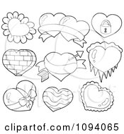 Poster, Art Print Of Outlined Valentine Hearts With Petals Ice A Padlock And Bricks