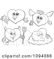 Clipart Outlined Angel And Devil Hearts Royalty Free Vector Illustration
