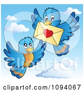 Poster, Art Print Of Blue Birds Exchanging A Love Letter Envelope