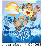 Poster, Art Print Of Brown Birds Exchanging A Love Letter Envelope