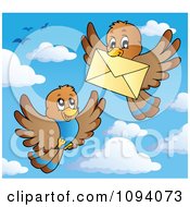 Poster, Art Print Of Brown Birds Exchanging A Letter Envelope