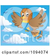 Clipart Brown Bird Flying In The Sky Royalty Free Vector Illustration
