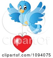 Poster, Art Print Of Blue Bird Flying With A Red Heart