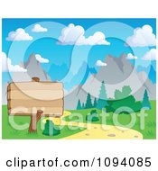 Poster, Art Print Of Wood Sign By A Nature Trail And Summer Mountain Landscape