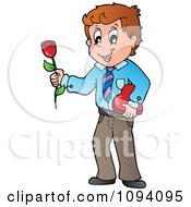 Clipart Valentines Day Man Holding A Red Rose And Box Of Candy Royalty Free Vector Illustration by visekart