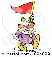 Clown Carrying A Red Pennant Flag