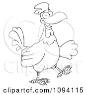 Clipart Outlined Happy Rooster Walking Royalty Free Vector Illustration by Hit Toon