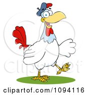Clipart Happy Rooster Walking And Wearing A Hat Royalty Free Vector Illustration by Hit Toon