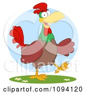 Clipart Happy Brown Chicken Walking Royalty Free Vector Illustration by Hit Toon