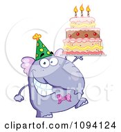 Poster, Art Print Of Purple Party Elephant Holding A Birthday Cake