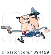 Poster, Art Print Of Male Caucasian Police Officer Running With A Gun