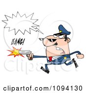 Poster, Art Print Of Male Caucasian Police Officer Shouting And Shooting A Gun