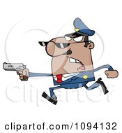 Clipart Male Black Police Officer Running With A Gun Royalty Free Vector Illustration