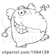 Clipart Outlined Happy Elephant Walking Upright And Waving Royalty Free Vector Illustration