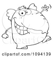 Poster, Art Print Of Outlined Happy Elephant Walking Upright And Waving