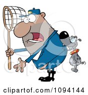 Clipart Gray Dog Biting A Catcher In The Butt Royalty Free Vector Illustration