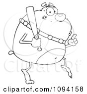 Clipart Outlined Bulldog Sneaking Around On Tip Toes With A Bat Royalty Free Vector Illustration