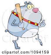 Clipart Gray Bulldog Sneaking Around On Tip Toes With A Bat Royalty Free Vector Illustration