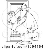Poster, Art Print Of Outlined Door To Door Salesman Knocking