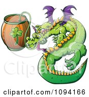 Poster, Art Print Of St Patricks Day Dragon Drinking From A Beer Keg