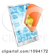 3d Orange Sim Card Over A Smart Phone
