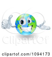 Clipart Happy 3d Globe Holding A Thumb Up Royalty Free Vector Illustration