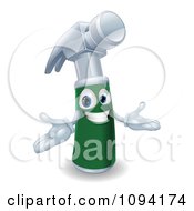Clipart Friendly 3d Green Handled Hammer Character Royalty Free Vector Illustration