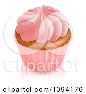 Poster, Art Print Of 3d Cupcake Wtih Pink Frosting And Wrapper
