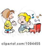 Poster, Art Print Of Boy Trying To Talk His Friend Into Playing Baseball Instead Of The Piano