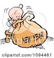 Poster, Art Print Of Baby Standing On A Stool And Peeping Into A New Year Bag
