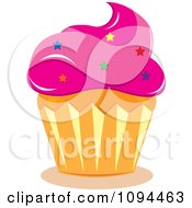 Clipart Cupcake With Pink Frosting And Star Sprinkles Royalty Free Vector Illustration