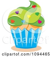 Poster, Art Print Of Valentine Cupcake With Green Frosting And Heart Sprinkles