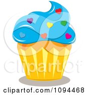 Poster, Art Print Of Valentine Cupcake With Blue Frosting And Heart Sprinkles