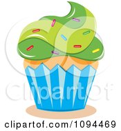 Clipart Cupcake With Green Frosting And Sprinkles Royalty Free Vector Illustration