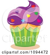 Clipart Valentine Cupcake With Purple Frosting And Heart Sprinkles Royalty Free Vector Illustration